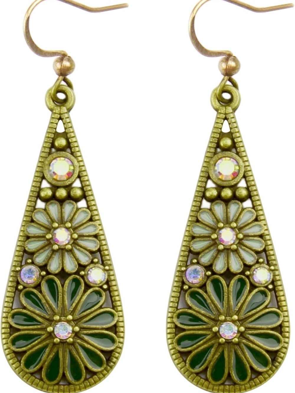 Bohemian Green Floral Teardrop Vintage Earrings